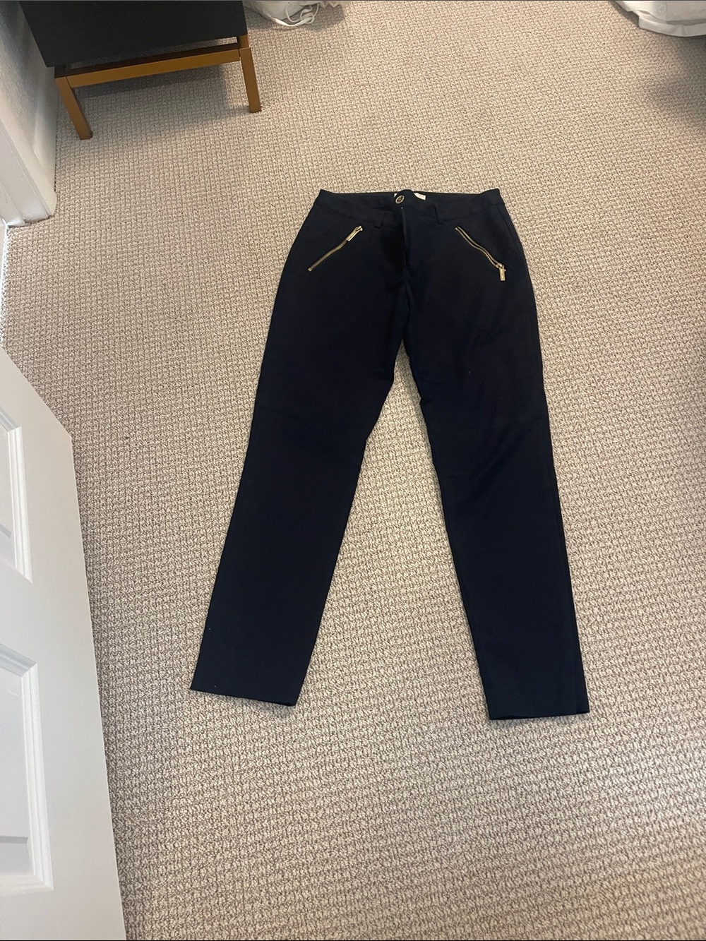 Michael Kors Black Women's Slim Trousers with Gold Zipper Detail